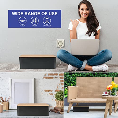 Cable Management Box - Wooden Style Large Cord Organizer to Hide Wires & Power Strips | Desk Computer Cable Organizer | Safe ABS Material | 16" (L) x 6.2" (W) 5.3" (H) | for Home & Office - Black - size: Large