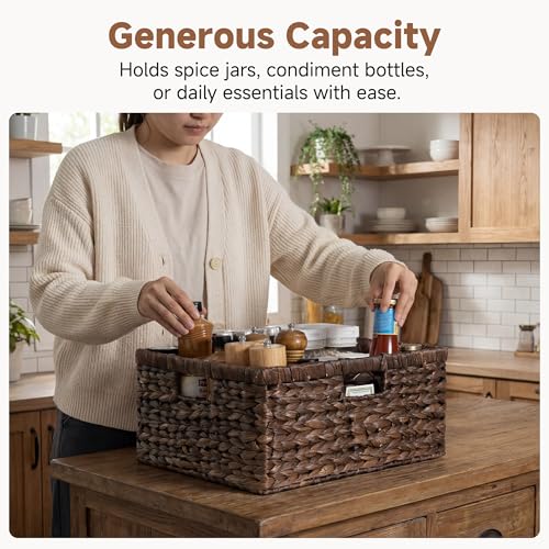 StorageWorks Large Storage Baskets for Shelves, Wicker Shelf Baskets for Organizing, Water Hyacinth Basket with Handles, Decorative Storage Basket for Toy, Pantry Organizers - color: Brown (Water Hyacinth), size: 16 ½"L x 13"W x 7 ½"H