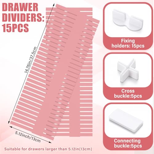 Blosssound 15 Pcs 5.12 Tall Drawer Divider Adjustable Drawer Organizer DIY Ultra Deep Storage Organizer Separator with Fixed Buckle for Underwear Socks Dormitory Office Kitchen Bedroom(Pink) - color: Pink