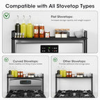Bumusty Adjustable Stove Top Shelf – Expandable 4-Level Spice Rack and Kitchen Countertop Organizer, Anti-Slip Metal, 27"–33" Length, 11"–14" Height, Black