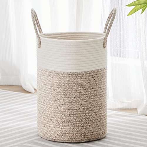 VIPOSCO Tall Laundry Hamper, Woven Rope Storage Basket for Blanket, Toys, Dirty Clothes in Living Room, Bathroom, Bedroom - 30L White & Brown - color: Brown, size: 30L