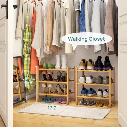 viewcare Small Shoe Rack, 3-Tier Shoe Rack for Entryway, Bamboo Wood Shoe Shelf for Closet & Hallway, Long 17.2IN | Beautiful | Functional | Sturdy | Durable - color: Natural Bamboo, size: 3-Tier_Samll