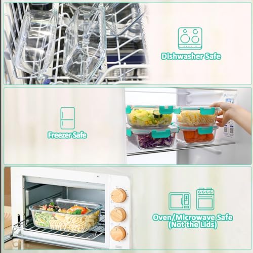 [80 oz & 36 oz]Extra Large Glass Food Storage/Baking Containers Set with Lids, 2 Pack 80 oz(10 cup)&2 Pack 36 oz (4.5 cup)Airtight Glass Container,Microwave,Oven,Freezer and Dishwasher, Green - color: Clear
