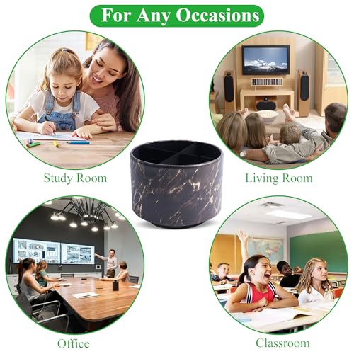 Round Leather Art Supply Organizer,Remote Control Holder,360-degree Rotating Pen Organizer with 4 Compartments(1-Marble Black Gold) - color: 1-Marble Black Gold