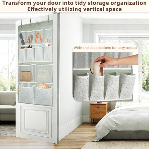 2 Pack- 12 Pocket Over Door Hanging Storage Organizer with 4 Kinds Pouch,Back of Closet Hanging Shelf Storage Organization for Sock,Hat,Underwear,Behind Door Caddy in Bedroom,Bathroom,Entrance,Dorm,RV - style: Small-Green: Pack of 2