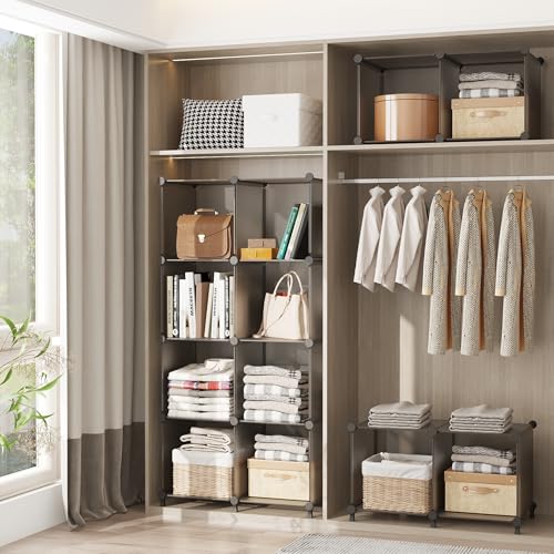 AWTATOS Cube Storage Organizer, Storage Cubes Shelves Bookshelf, 6 Cube Closet Organizers and Storage, DIY Stackable Plastic Clothes Organizer Shelving for Bedroom, Home, Grey - color: Grey