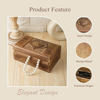 Ajuny Wooden Decorative Jewelry Box with Heart Design Carving - Multipurpose Treasure Chest Storage Keepsake Box Necklaces Watch Organizer Boxes Birthday Gifts for Women & Men 8x5 Inch - style: Heart Carved Center