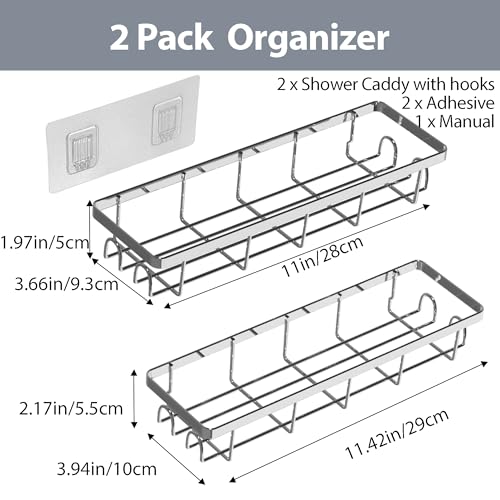 Shower Caddy Organizer with Hooks,Self Adhesive Bathroom Shelves,No Drilling Bathroom Organizers and Storage,Perfect for RV, Apartment, Home Decor,2 Pack Silvery - color: Silvery, size: 2 Pack