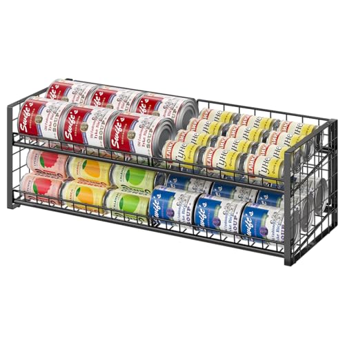 2-Tier Stackable Can Organizer for Pantry, Adjustable Extra-Long Can Rack for Pantry Shelf Organizer and Storage, Sturdy Standing Can Holder for Canned Soup Food Goods Storage up to 64 Cans, Black - style: Old Version