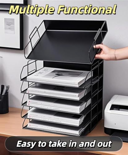 YFS 4 Tier Paper Organizer with Handle, Mesh Desk File Letter Tray, Paper Sorter Organizer for A4 Letter, for Home, Office, School Supplies Organization Storage (4, Portrait&Black) - color: A4,portrait,black, 4 Tier
