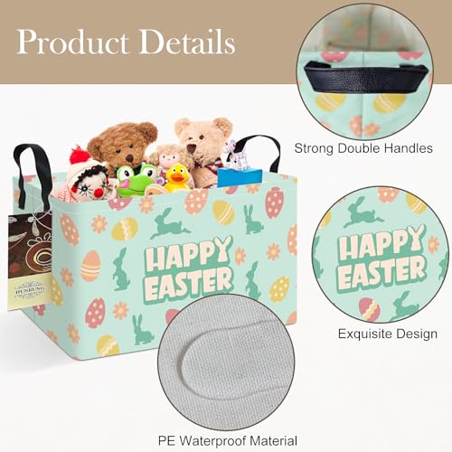 HUNRUNG Rectangle Storage Basket Cute Canvas Organizer Bin for Pet/Children Toys, Books, Clothes Perfect for Rooms/Playroom(REC-Green Easter Egg) - color: REC-Green Easter Egg