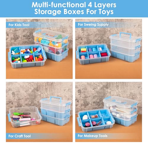 CraftGenes Art Supply Storage Organizer with 2 Removable Trays, 4-Layer 10QT Durable Craft Organizers and Storage for Sewing, Tool, Office Supplies, Art, Craft Supplies - color: Blue