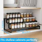 Expandable Spice Rack Organizer for Cabinet, Metal Spice Organizer Adjustable Length, Seasoning & Pantry Organization Shelf 3-Tier, Non-Skid Step Shelf for Kitchen Cabinet, Pantry or Countertop