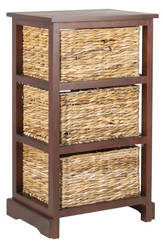 SAFAVIEH Home Collection – Halle Cherry Storage Side Table with Wicker Baskets, Farmhouse Accent Storage, Fully Assembled (AMH5738C) - color: Cherry