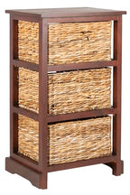 SAFAVIEH Home Collection – Halle Cherry Storage Side Table with Wicker Baskets, Farmhouse Accent Storage, Fully Assembled (AMH5738C) - color: Cherry