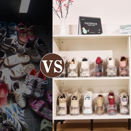 Adjustable Shoe Slots Organizer,30PACK Transparent Shoe Stackers Shoe Rack Holder Shoe Space Savers Double Layer Stack Shoe Racks for Closet Organization(Transparent) - color: Transparent, size: 30 Pack