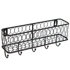 MyGift Wall Mounted Metal Entryway Mail Holder and Key Organizer Rack with 5 Hooks, Decorative Storage Basket and Hanger Hooks for Keys, Lanyard, Keychain, Light Coat