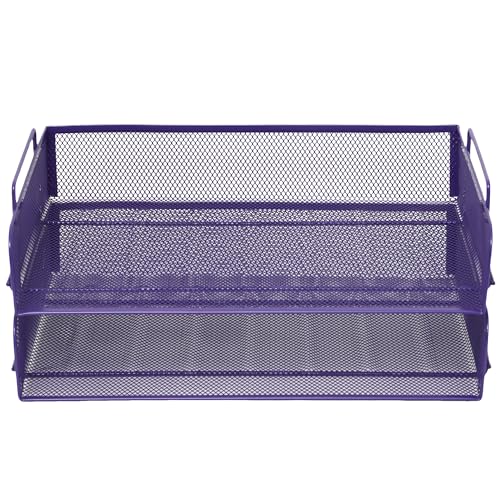 EASEPRES 2 Pack Stackable Desk Paper Tray, Metal Mesh Desktop Document Letter File Organizer for Office Home School, 13.5'' L x 9.75'' W x 5.5'' H, Purple - color: 2 Pack Purple