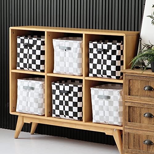 Hinwo 3-Pack Cubic Organizer Shelf Bins, Canvas Fabric Storage Baskets with Handles, 22L/5.8-Gal Square Storage Bins, Cubes, Collapsible Storage Box, 11 x 11 x 11 Inches (S, Black Checkerboard) - color: Black Checkerboard, size: S/11 x 11 x 11"/3-Pack