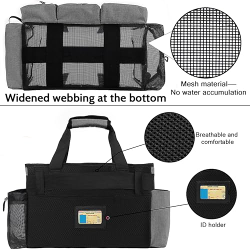 Large Cleaning Caddy Bag Built-in Sturdy Support Board, Cleaning Organizer with Detachable Divider, Cleaning Supply Tote with Adjustable Shoulder Strap&Waist Belt for Cleaners & Housekeeper - color: Grey