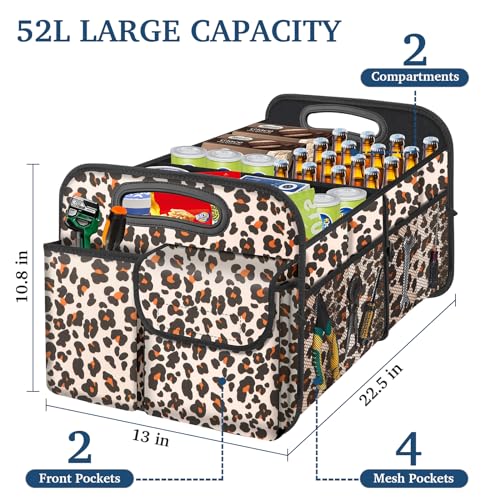 Femuar Car Trunk Organizer, Trunk Storage Organizer with Large Capacity Waterproof Collapsible Trunk Organizer for Car Suv/Jeep/Sedan (Leopard Print, Standard) - color: Leopard print, size: Standard