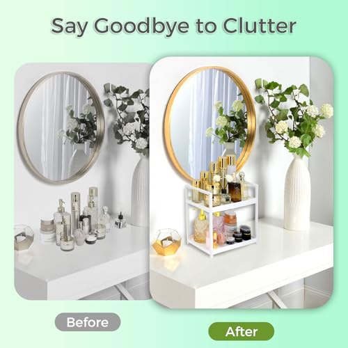 2-Tier Countertop Organizer for Bathroom – Cosmetic Organizer Rack and Storage Shelf for Bedrooms, Offices, Kitchen Counters, and Under Sinks (White) - color: 2-tier-white-pp01