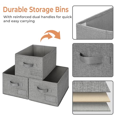 GRANNY SAYS Storage Basket for Shelves, Closet Clothes Bins with Label Holders, Fabric Storage Bin for Bedroom, Decorative Storage Boxes for Organizing, Dark Gray, Medium, 3-Pack - color: Dark Gray, size: Medium
