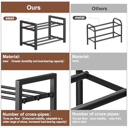 2-Tier Expandable Shoe Rack,Adjustable Shoe Shelf Storage Organizer Heavy Duty Metal Free Standing Shoe Rack for Entryway Closet Doorway (Black) - size: 2 Tier
