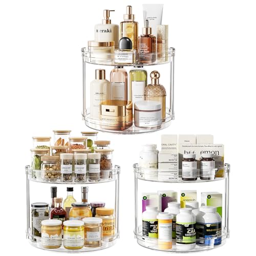 LAMU 3 Pack 10.6'' 2-Tier Lazy Susan Turntable Organizer Rotating Spice Rack Organization for Cabinet, Kitchen, Pantry, Countertop, Bathroom, Vanity, Makeup Organizer, Clear - color: Clear, size: 10.6in 3Pack