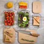 Set of 4 Stackable Space-Saving Nesting Glass Containers with Airtight Bamboo Lids - Lunch, Meal & Food Prep - Microwave & Oven Safe BPA Free Durable Heat Resistant Inert Borosilicate Glass - color: 4 Containers with Bamboo Lids