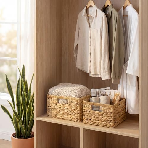 StorageWorks Wicker Storage Basket, Water Hyacinth Basket for Organizing, Decorative Water Hyacinth Storage Baskets, Set of 2, Large and Small - color: Natural (Water Hyacinth), size: 11½"L x 11½"W x 7"H + 9¾"L x 9¾"W x 6½"H