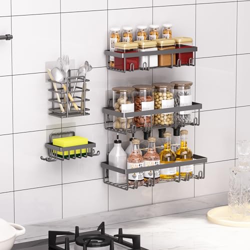 Liuoud 5 Pack Shower Caddy Organizer Rack Shelf for Inside Shower, Self Adhesive Bathroom Wall Storage Basket Rustproof Stainless Steel Large Capacity Shampoo Holder, Dark Grey - color: Dark Grey