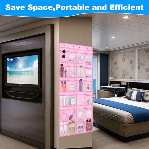 CTTZCKJ Over The Door Organizer For Cruise Ships|Magnetic Door Organizers with 24-Pocket for Cruise Ship|55"x21"|Cruise Over the Door Organizer,Magnetic Shoe Rack for Cruise,Behind-Door Storage - color: pink