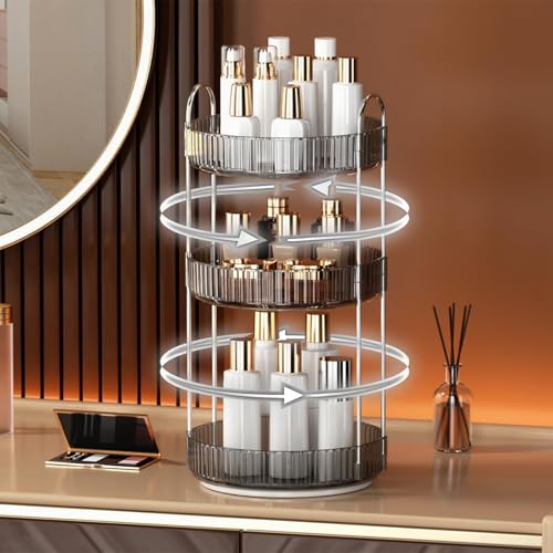 YCIA&DONE 360 Rotating Makeup Organizer and Storage for Vanity Countertop 3 Tiers, High Capacity Cosmetic Skincare Perfume Organizers for Dresser Bathroom Lazy Susan (Smoky Gray) - color: Smoky Gray, size: 9" (3 Tiers)