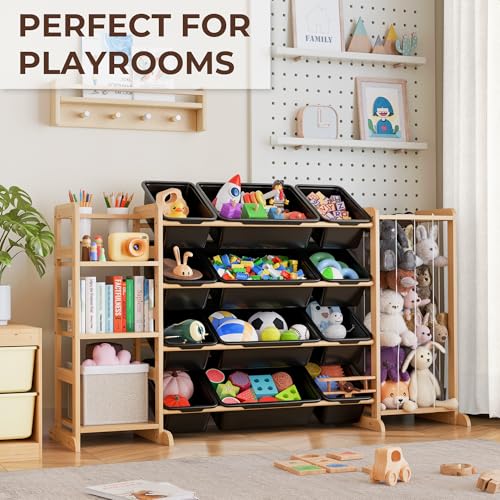 Toy Storage Organizer with Bookshelf and Stuffed Animal Storage - Kids Playroom Organization with Shelves and 12 Toy Bins - Toddler Living Room Toy Box for Lego - Nursery Bedroom Decor Essentials - color: Black, size: 55.2"W,3 Shelves,12 Bins
