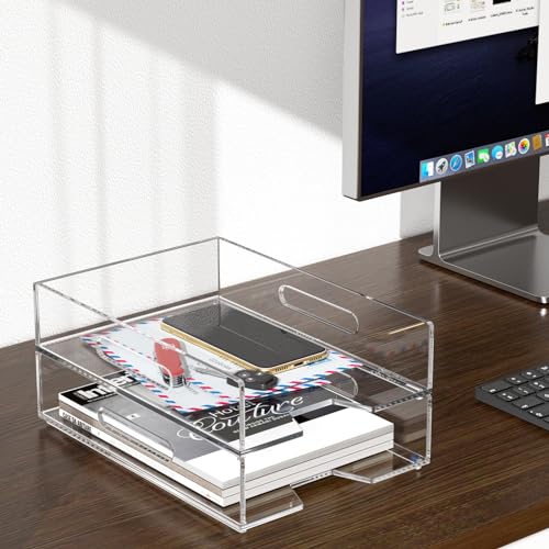 HIIMIEI Paper Organizer for Desk, Acrylic Paper Tray, Clear Letter Tray Desk Stackable Organizer Tray for School, Home, Office 2 Tiers - style: Vertical