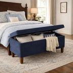 HomePop Large Upholstered Rectangular Storage Ottoman Bench with Hinged Lid, Navy - color: Navy