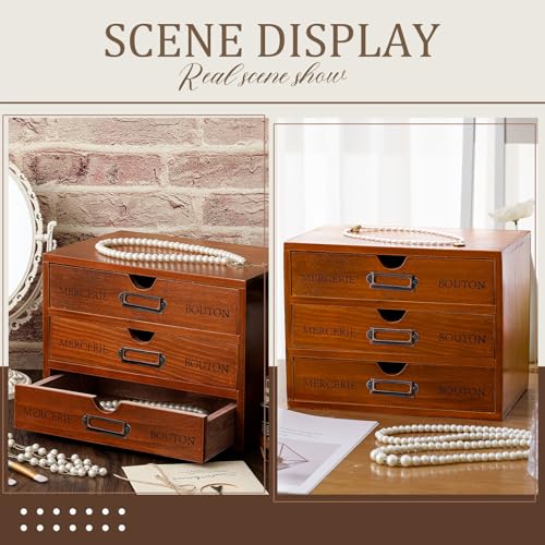 Wesiti 3 Drawer Vintage Wooden Desk Organizer, Apothecary Cabinet Storage Drawers, Rustic Shelf Drawer, Home Office Organizers and Accessories, Embroidery Floss, Craft, Art, Jewelry Storage, Stackable - color: Brown, size: 3 Drawers