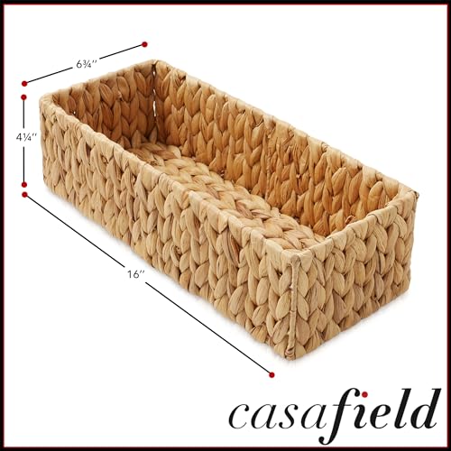 Casafield Set of 2 Bathroom Storage Baskets, Natural - Water Hyacinth, 16" W x 6.75" D x 4.25" H, Woven Toilet Tank Topper Bins for Organizing Tissues, Toilet Paper, Toiletries, Shelves - color: Natural - Hyacinth, size: 16" x 6.75" x 4.25"