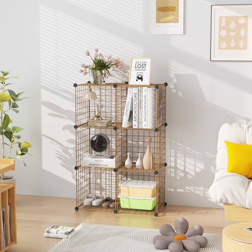 C&AHOME Wire Cube Storage, 6 - Cube Organizer Metal C Grids, Modular Shelves Units, Closet Organizer, Ideal for Home, Office, Living Room, 36.6”L x 12.4”W 36.6”H, Brown UWCS3006R - color: Brown, size: 6 Cube