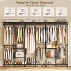 ONBRILL F6 Free Standing Industrial Pipe Clothes Rack, Large Heavy Duty Metal Garment Rack, Closet Organizer Storage System with Adjustable Shelves & Hanging Rods, Portable Wardrobe - Black - color: Black
