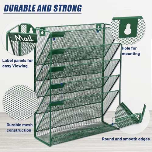 EASEPRES Desk File Organizer Mesh 6-Tier, Hanging Wall Mount Document Organization Stand, Desktop Vertical Mail Paper Folder Holder Rack with Bottom Tray for Office Home Cubicle Countertop, Dark Green - color: Dark Green, size: 6 Tier