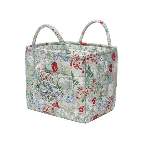 Quilted Fabric Storage Baskets with Handles, Boho Floral Gift Basket Foldable Organizer Bin for Home Decor, Picnic, Travel 12''x10''x10'' (Ivory) - color: Ivory