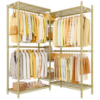 Ulif E4L Corner Clothes Rack, L Shaped Garment Rack, Heavy-Duty Freestanding Closet System with Shelves and Hangers, Max Load 962lbs, 42.7" W x 42.7" D x 79.3" H, Gold - color: Gold