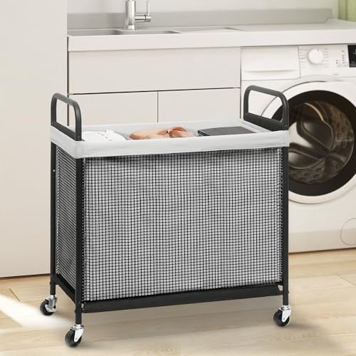 STORAGE MANIAC Rolling Laundry Hamper with Wheels 3-Section Laundry Sorter Rolling Laundrys Basket on Wheels with Removable Bag Clothes Hamper Laundrys Organizer Cart Bathroom Bedroom 120L Grey - color: Grey, size: 3-Section
