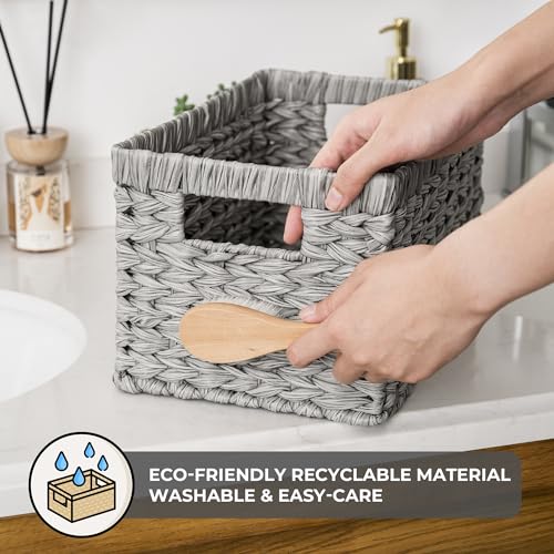 GRANNY SAYS Wicker Baskets with Handles - Gray Storage Baskets (2-Pack) for Organizing Cabinet, Coffee Table - color: Gray, size: 13"L x 8 ¼"W x 7"H