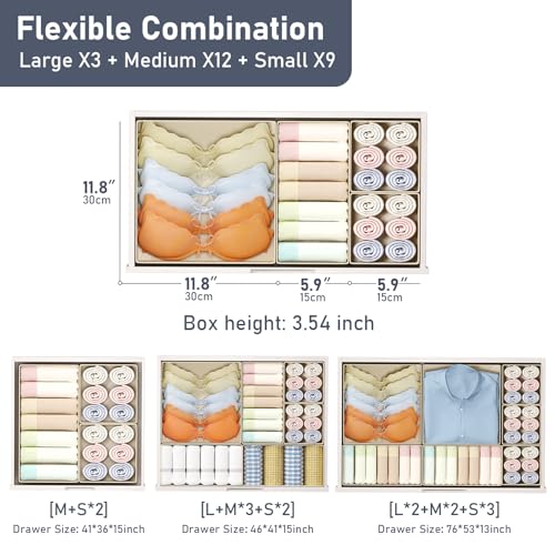 DIMJ Drawer Organizer Clothes Storage - 24 Pack Baby Dresser Organizer for Nursery, Small Fabric Closet Drawer Organizer Bins for Underwears Socks, Foldable Storage Dividers Organization for Bedroom - color: Beige, size: 24 Pack