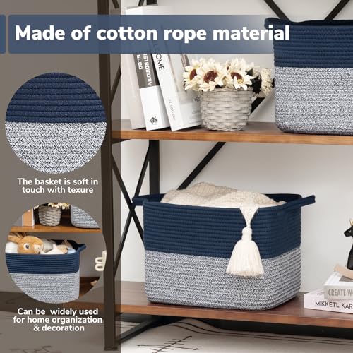 Goodpick Cube Storage Bins - Shelf Baskets for Towel Book Clothes, Closet Storage Bins for Office Woven Toy Basket for Shelves Baby Laundry Basket, 13''x10''x 9'' - color: Blue, size: 13"L x 10"W x 9"H