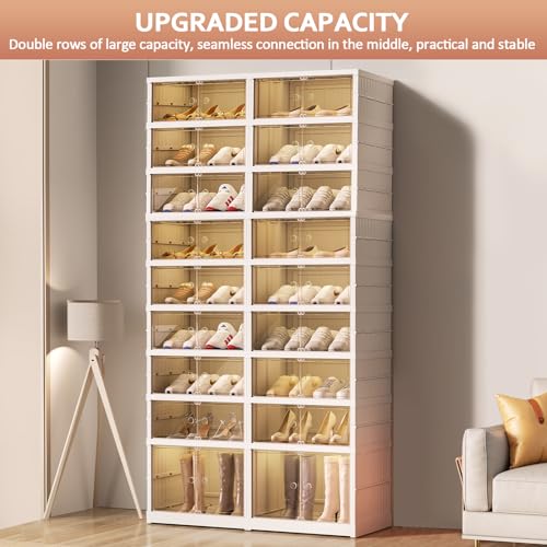SYNCVIBE Collapsible Shoe Rack Organizer 9 Tiers-36 Pairs Foldable Shoe Cabinet with Doors, Large Plastic Folding Shoe Cabinet, Easy Assembly Shoe Shelves Organizer for Entryway, Living Room - size: 9 Tiers -36 Pairs