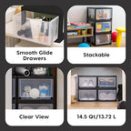 IRIS USA 14.5 Qt. Plastic Drawer Storage Organizer Stacking Drawers, 3-Pack, Stackable Unit with Sliding Drawer for Clothes Bedroom Kitchen Under Sink Pantry Craft Room Bathroom Dorm Office, Black - size: 14 Qt - 3 Pack